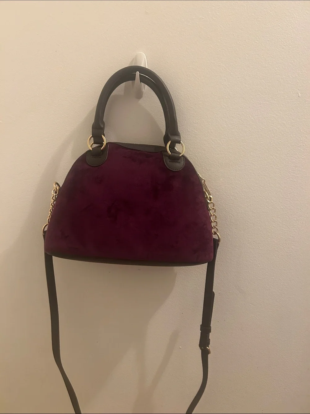Juicy Couture Plum Velvet Dome Satchel with Black Trim and Gold Crown Charm - Picture 2 of 4